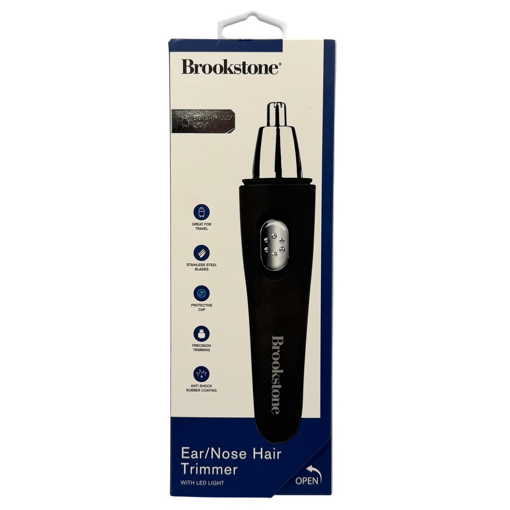 Brookstone Ear/Nose Hair Trimmer Mens OS Black LED Light BK234-NOC **NEW**